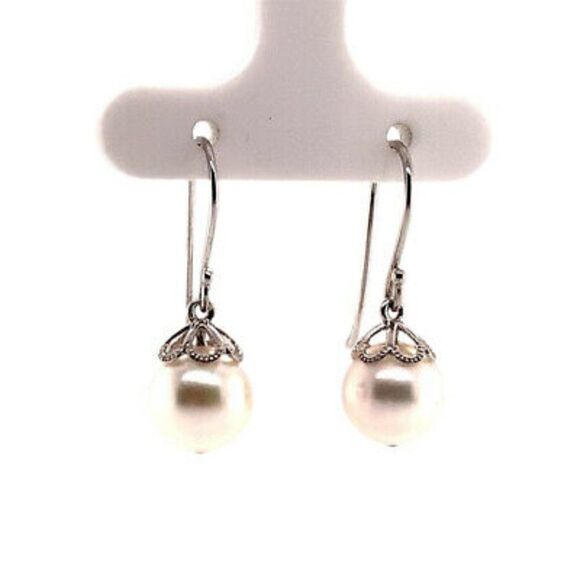 Akoya Pearl Earrings 14 KT Yellow Gold 9.16 mm Certified $1,390 017528 - Picture 4 of 7